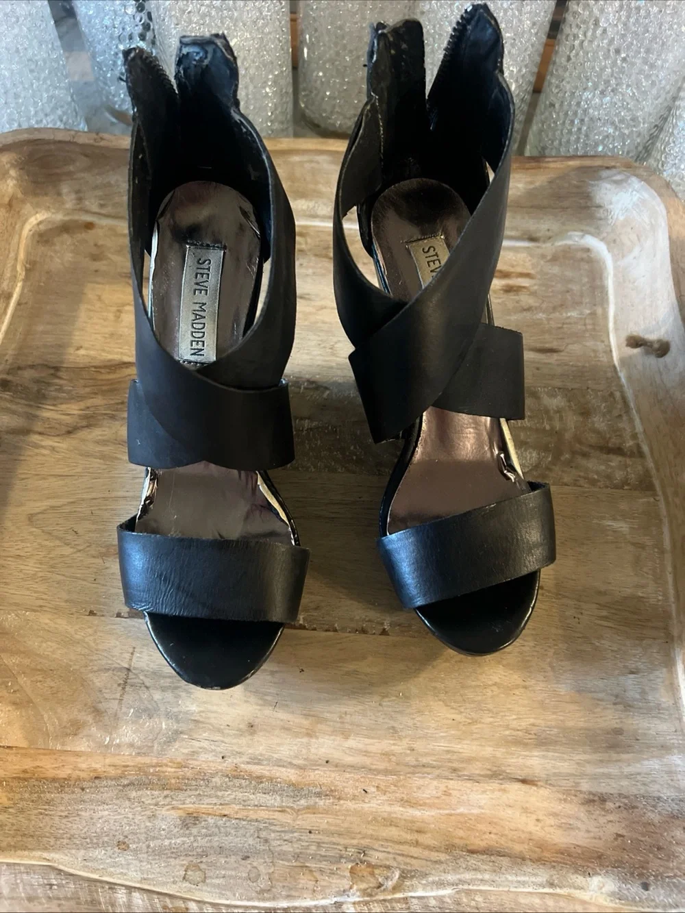 Steve Madden Black Crisscross Open-Toe Heels